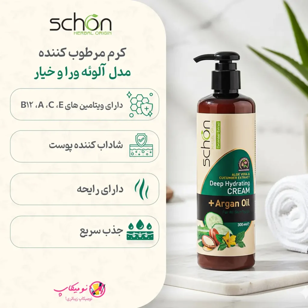 خرید کرم مرطوب کننده پمپی آلوئه ورا و خیار 300میل شون با تضمین اورجینال بودن و ارسال رایگان در فروشگاه نومیکاپ